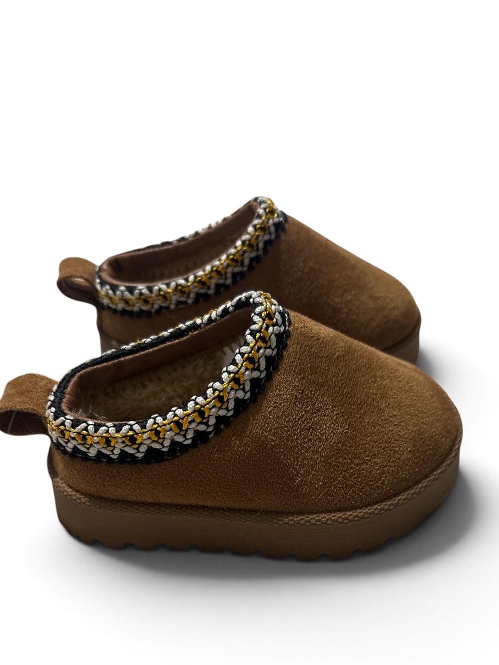 American Exchange Kids Brown Suede Slip-On Slippers US 6 Embroidered